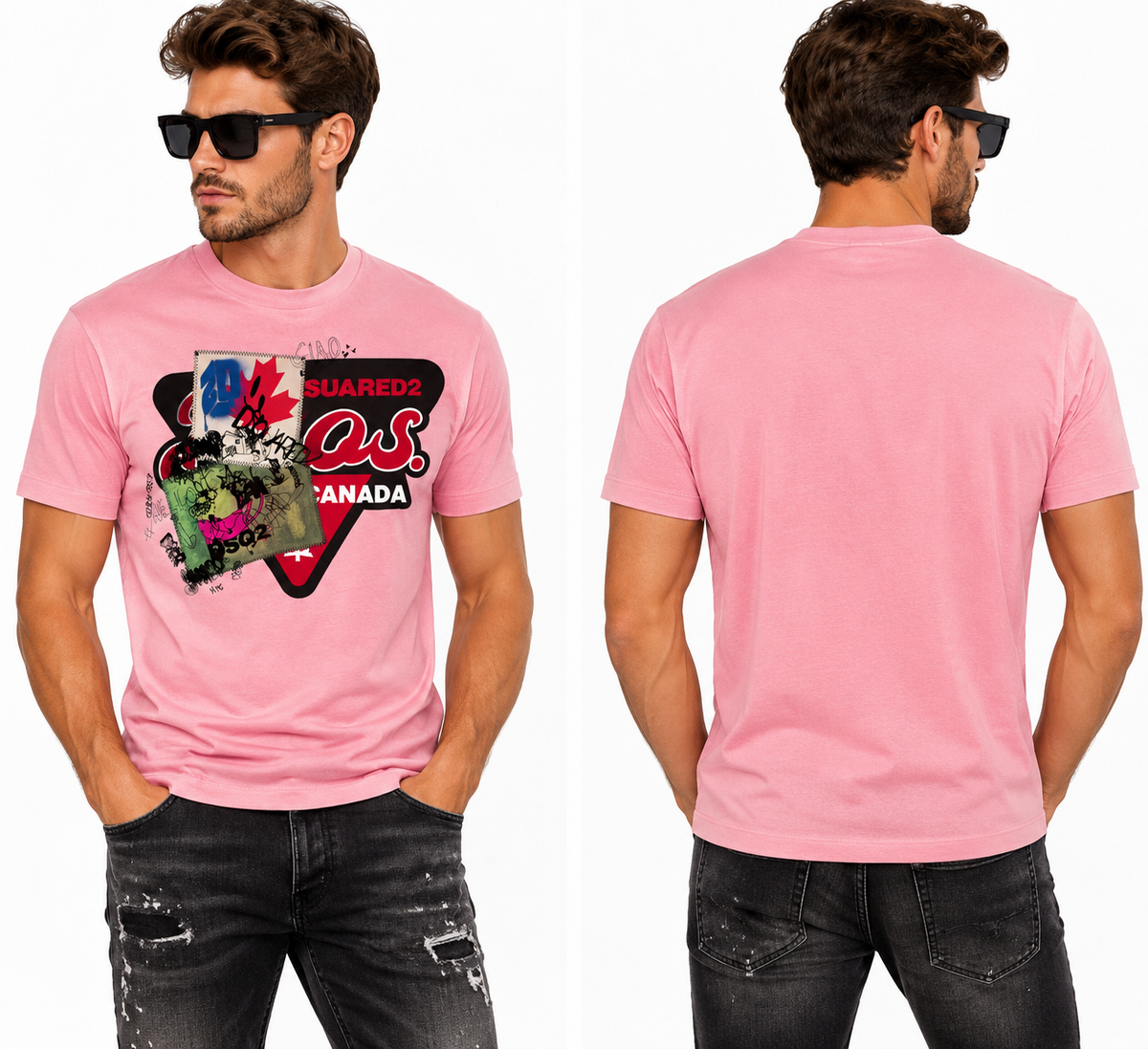 Dsquared2 Men's Pink Glam Bro Patch Graphic T-Shirt Size S BNWT