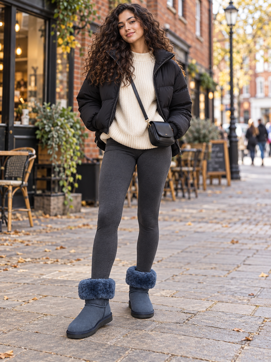 “Australian Leather” UGG Boots – Blue Suede with Fold-Over Sheepskin Cuffs – UK 7.5 / EU 40 – BNWT