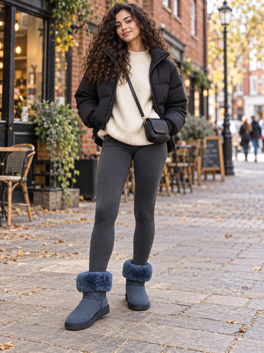 “Australian Leather” UGG Boots – Blue Suede with Fold-Over Sheepskin Cuffs – UK 7.5 / EU 40 – BNWT