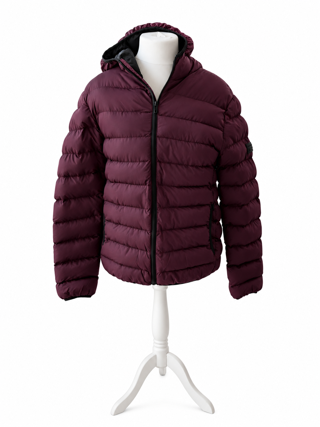 French Connection Men’s Burgundy Hooded Puffer Jacket – Size L – BNWT