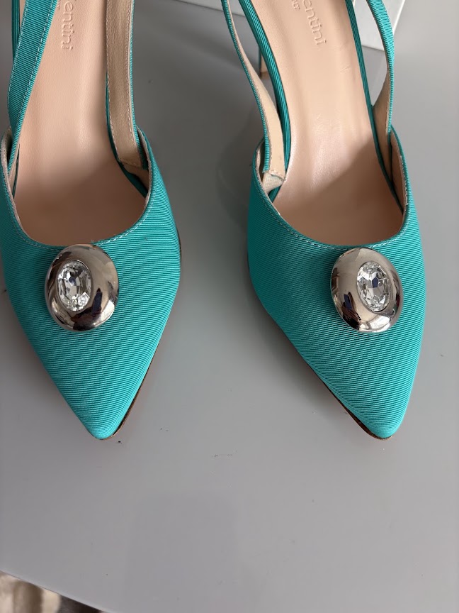 Acquamarina Turquoise Leather Slingback Pointed-Toe Heels with Silver Embellishment - EU 37 – product image 6