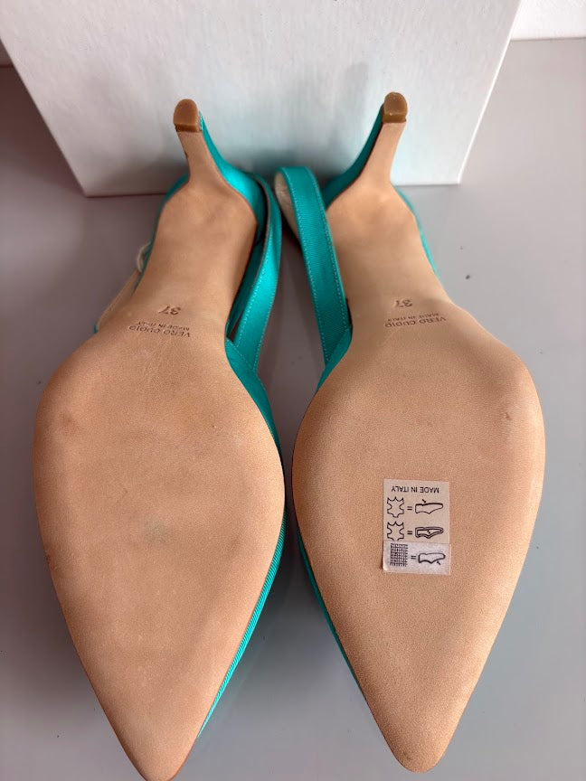 Acquamarina Turquoise Leather Slingback Pointed-Toe Heels with Silver Embellishment - EU 37 – product image 8