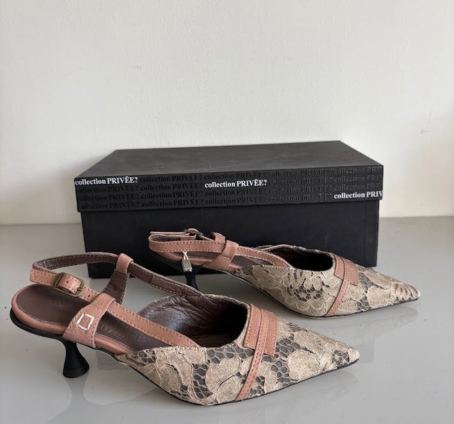 Collection Privée C1431N Gaimo Taupe Patterned Leather Slingback Heels – EU 36
