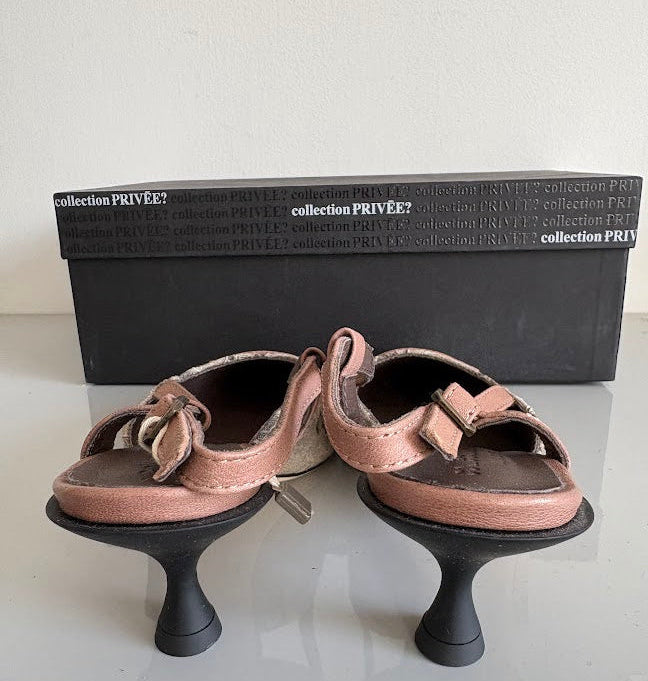 Collection Privée C1431N Gaimo Taupe Patterned Leather Slingback Heels – EU 36