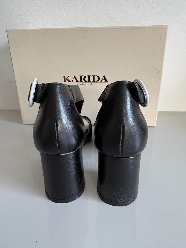 Karida Black & White Nappa Heeled Sandals – EU 36