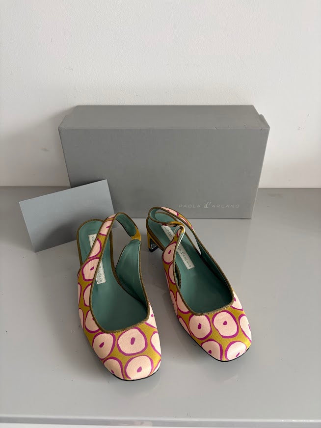 Paola d’Arcano Lime and Pink Bubble Print Slingback Heels – EU 36 – product image 2
