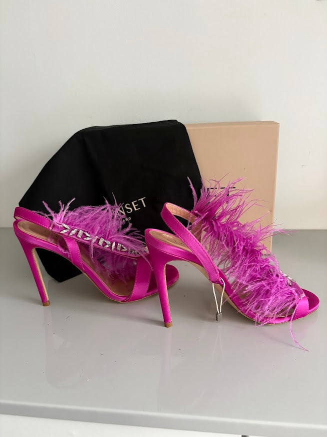 Twinset Fuchsia Pink Feather-Trim Embellished Heeled Sandals – EU 39 – product image 4