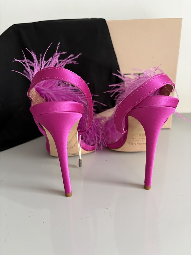 Twinset Fuchsia Pink Feather-Trim Embellished Heeled Sandals – EU 39 – product image 5