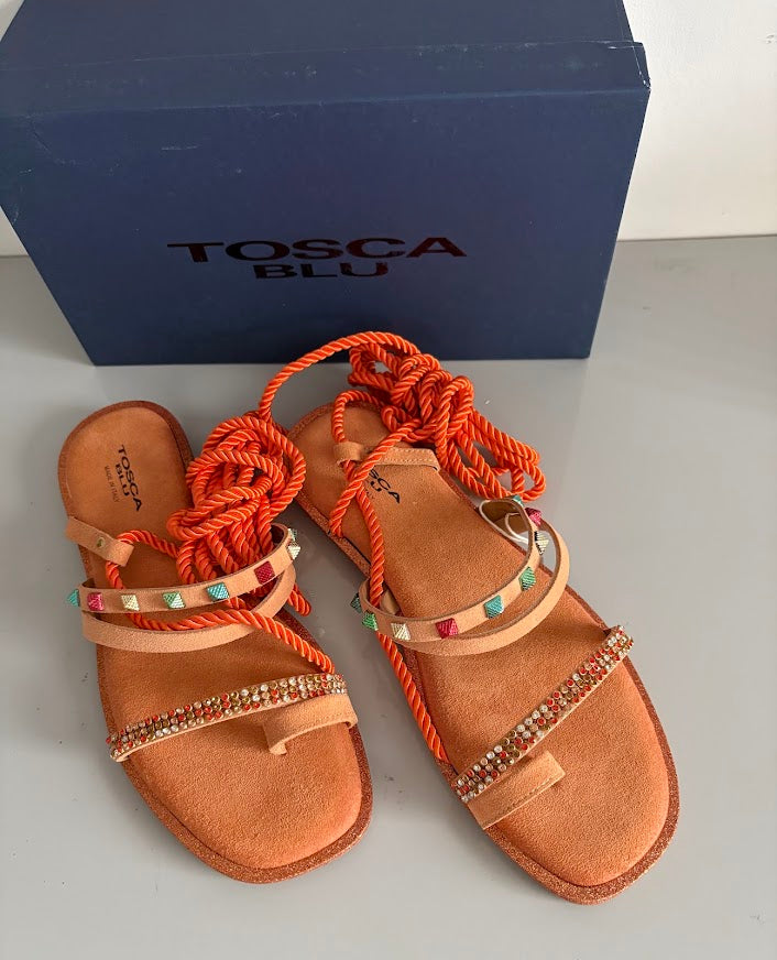 Tosca Blu Hibiscus Arancione Embellished Lace-Up Sandals – EU 39