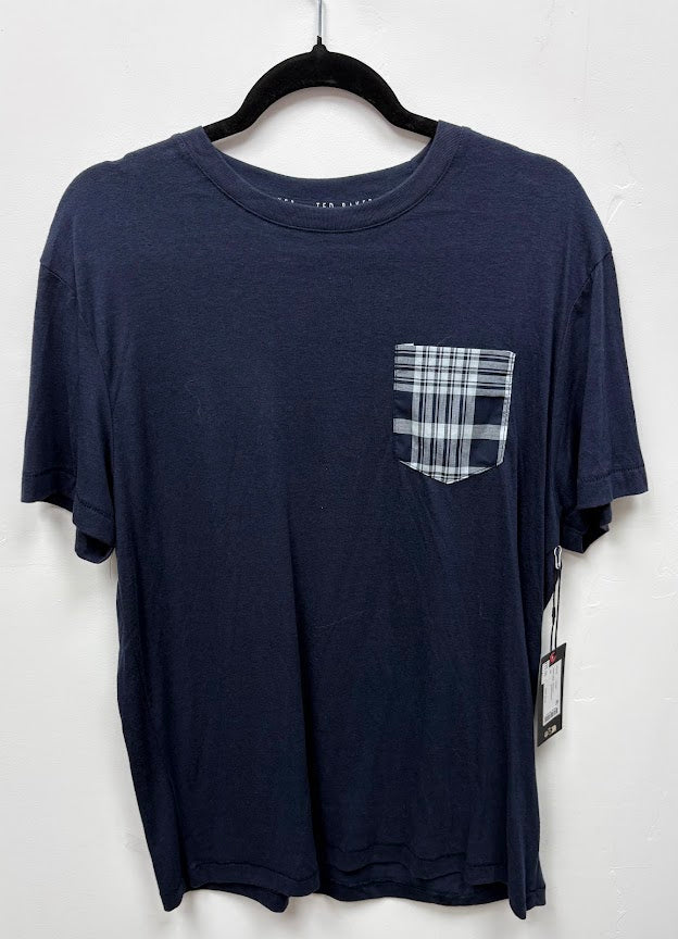 Front view — Ted Baker Ted Navy T-Shirt with Check Pocket L.