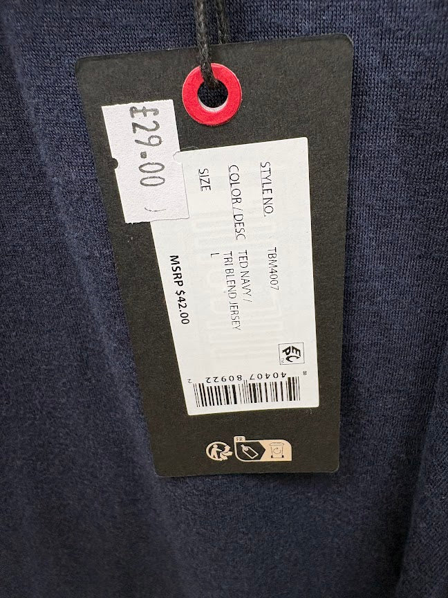 Retail tag showing style and size — Ted Baker Ted Navy T-Shirt with Check Pocket L.