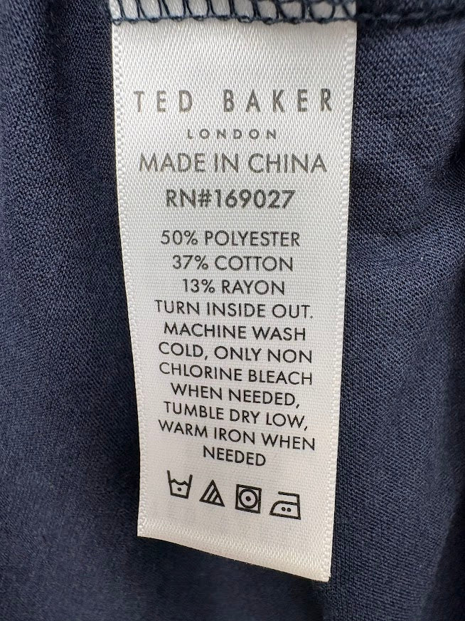 Fabric composition and care label — Ted Baker Ted Navy T-Shirt with Check Pocket L.