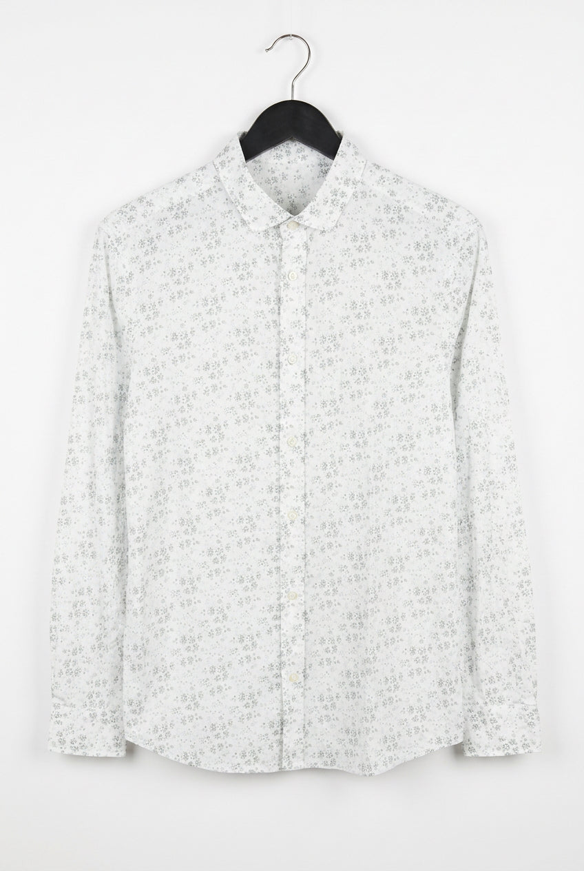 Front view — French Connection White Floral Cut Long Sleeve Shirt – M.