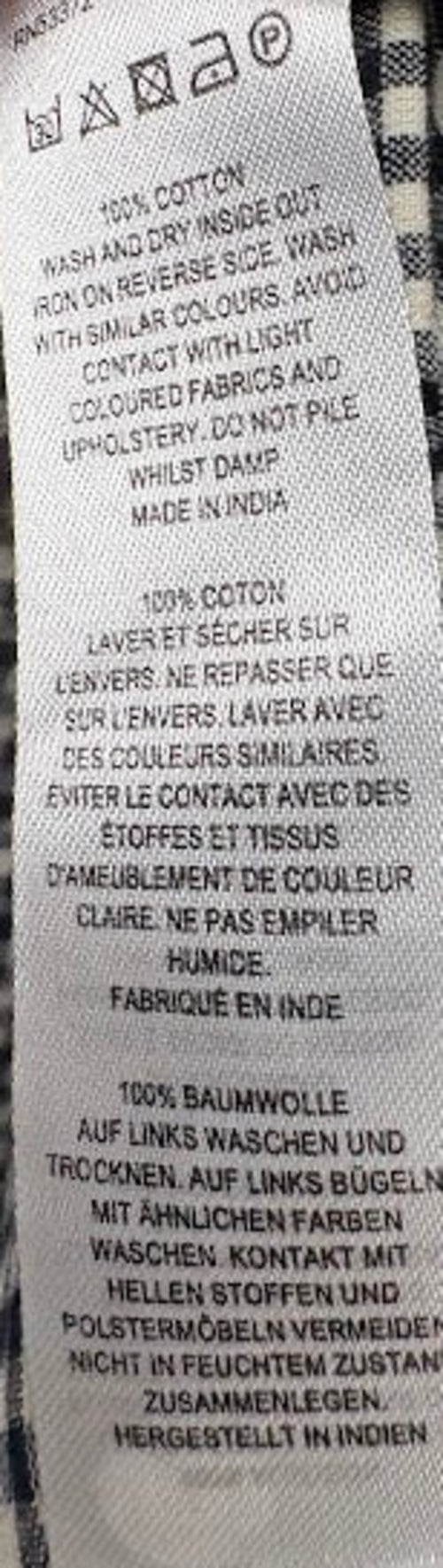 Fabric composition and care label — French Connection Marine Gingham Long-Sleeve Shirt – L.