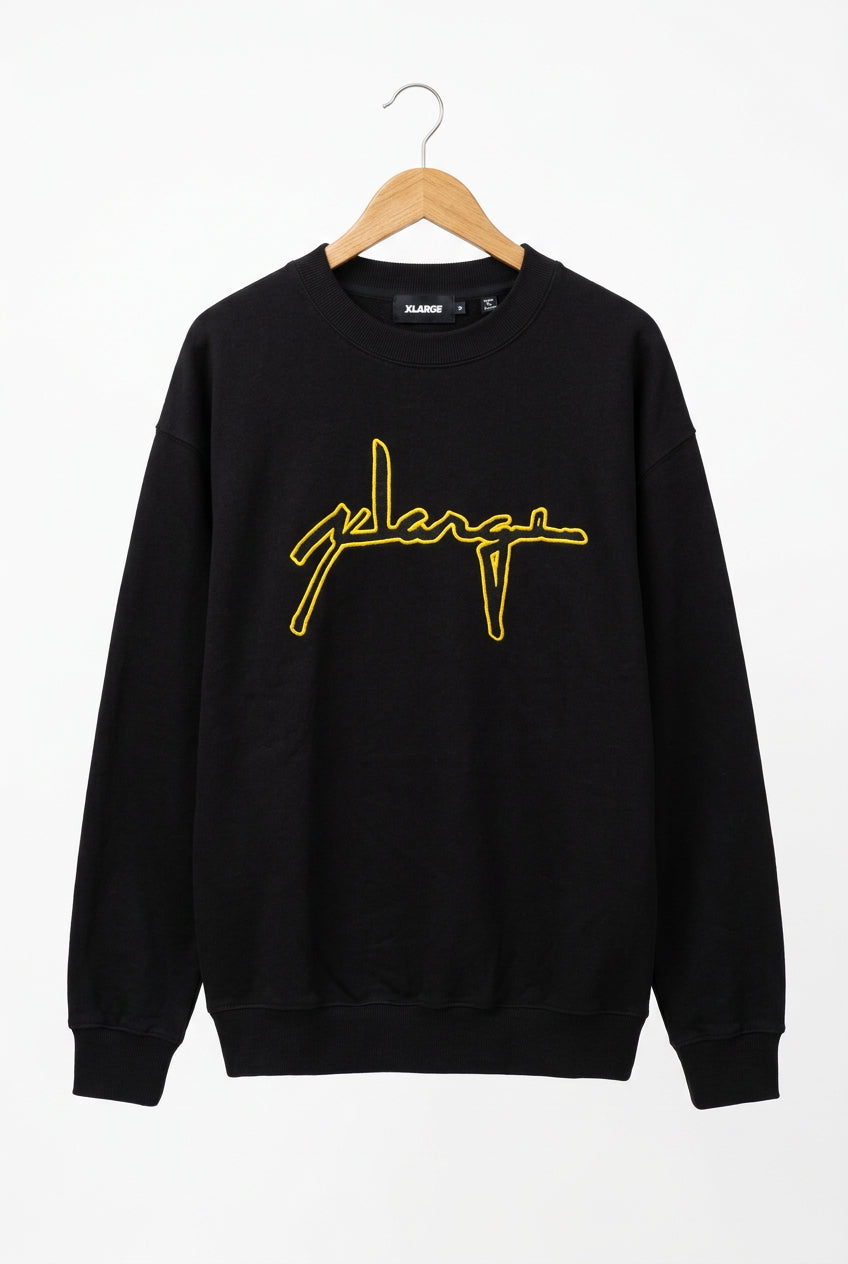 Front view — XLARGE Black Embroidered Crew Neck Sweatshirt – M.