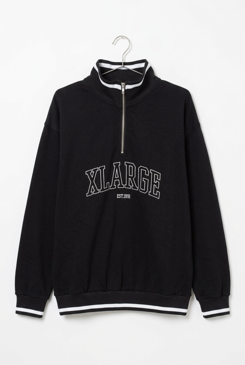 Front view — XLARGE Black Striped Rib Half-Zip Pullover – L.