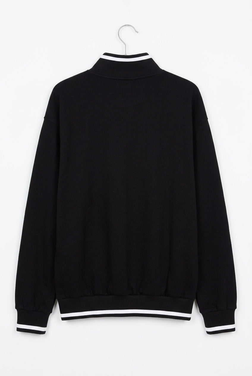 Back view — XLARGE Black Striped Rib Half-Zip Pullover – L.
