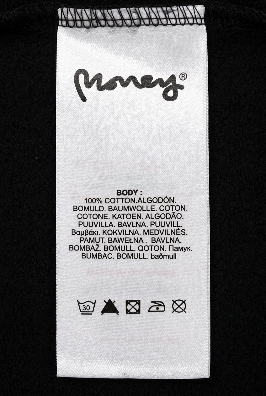 Fabric composition and care label — Money Black Graphic Hoodie – M.