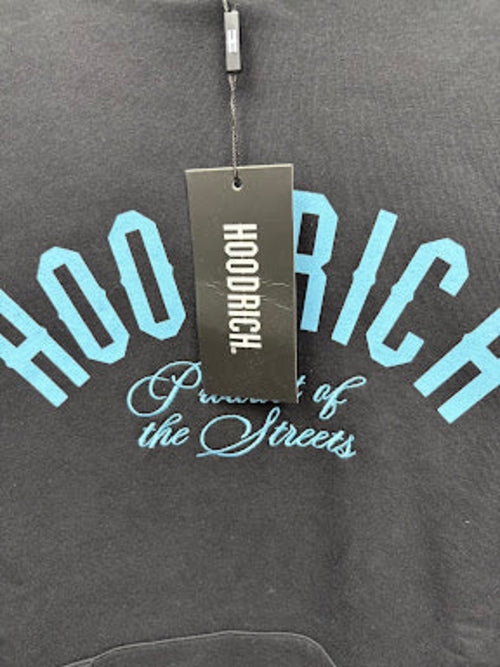 Design detail close-up — Hoodrich Black/Placid Blue OG Unite OTH Hoodie – M.