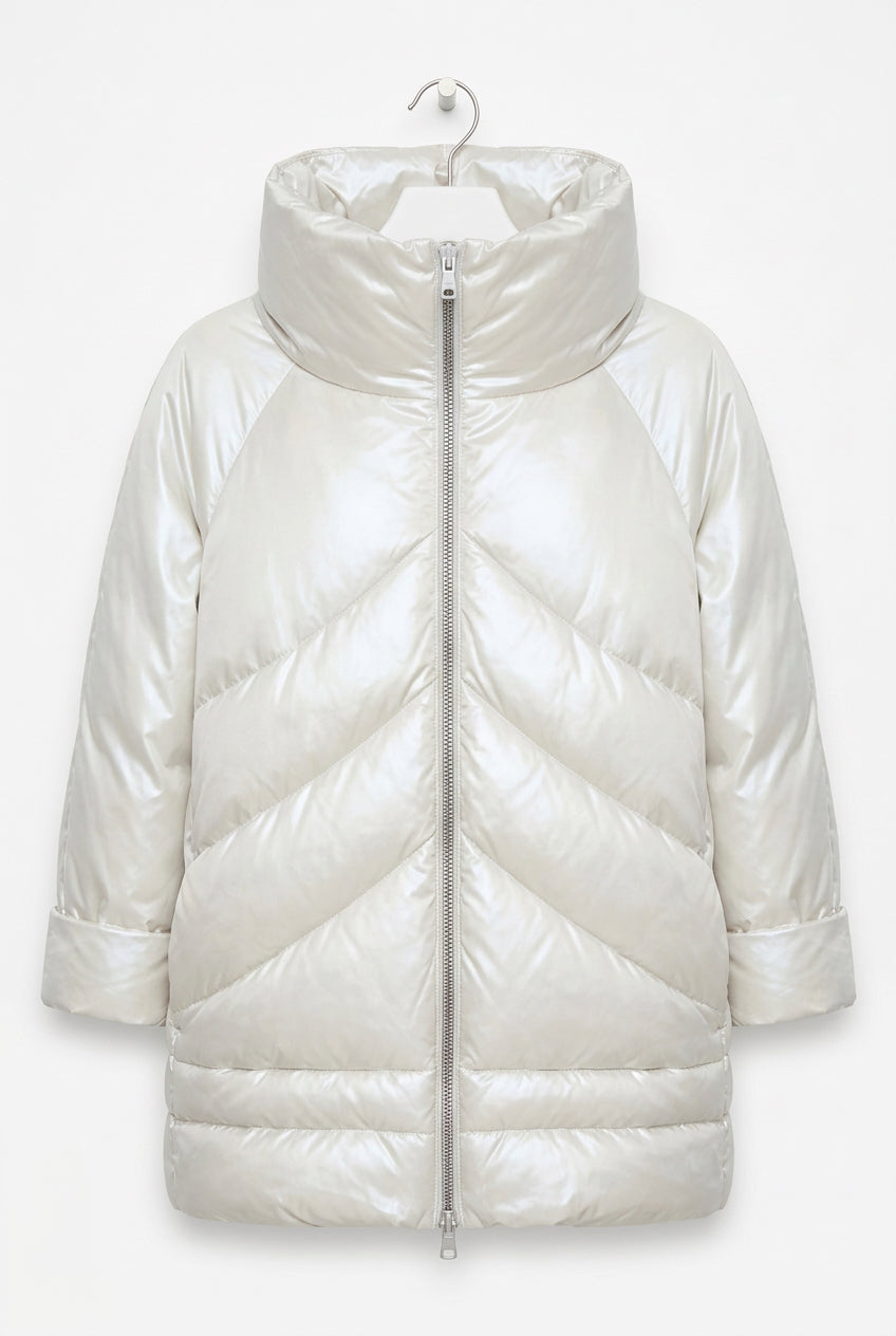 Front view — Geospirit Silver Kalypsο U Genuine Down Puffer Jacket – IT 52.