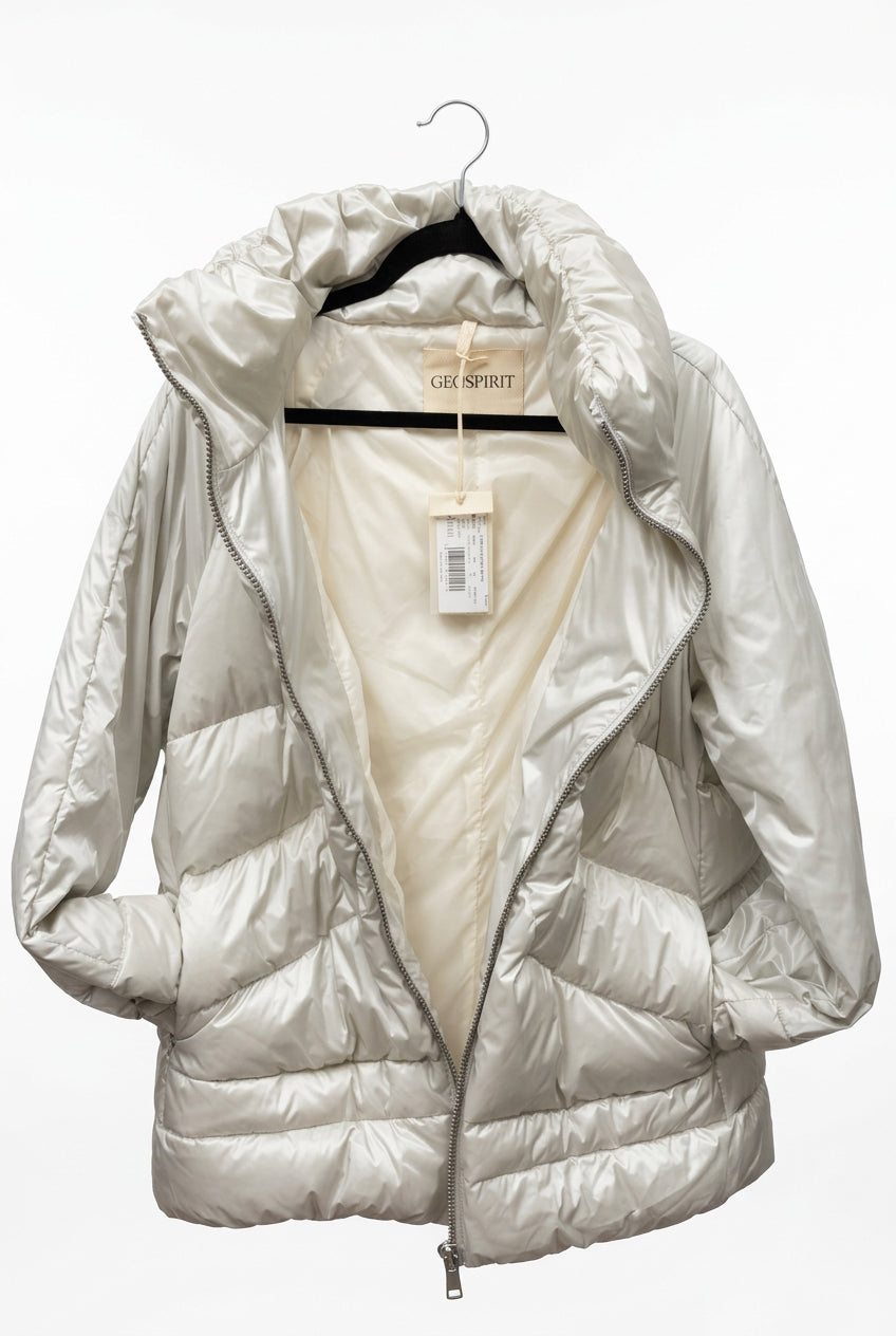 Open-front view — Geospirit Silver Kalypsο U Genuine Down Puffer Jacket – IT 52.