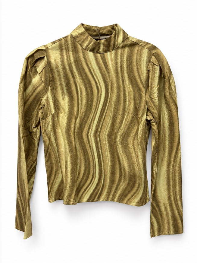 NA-KD Brown-Gold Print Puff Sleeve Blouse – EU 34