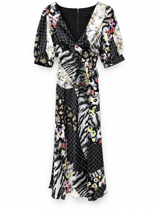 Front view — ASOS DESIGN Multi Print Retro Midi Dress with Belt – UK 8.