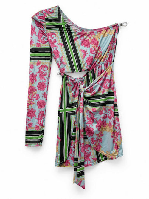 In The Style Multicoloured Asymmetric Floral Mini Dress – Size 14