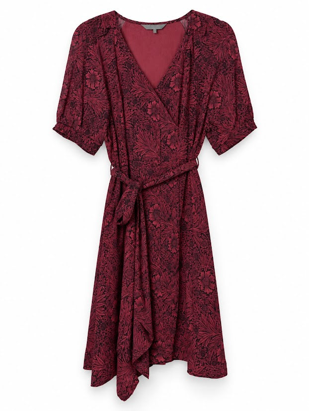 Next Petite Burgundy & Black Floral Wrap Dress — UK 14P
