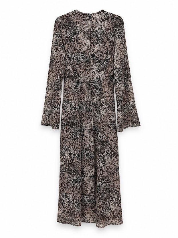 New Look Brown Animal Print Ruched Front V-Neck Midi Dress UK 22