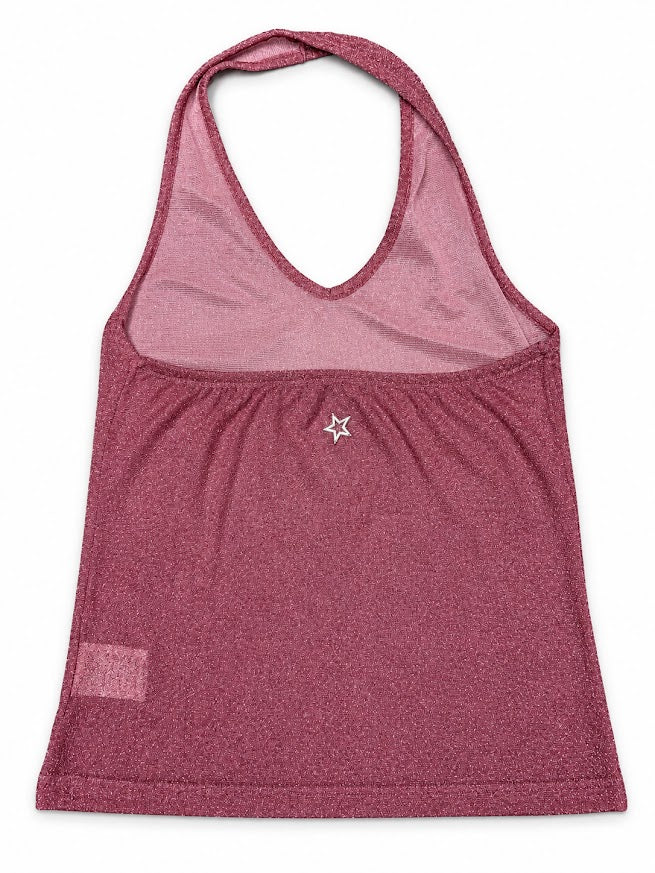 Back view — SHOP*ART Pink Lurex Halter Neck Crop Top M.