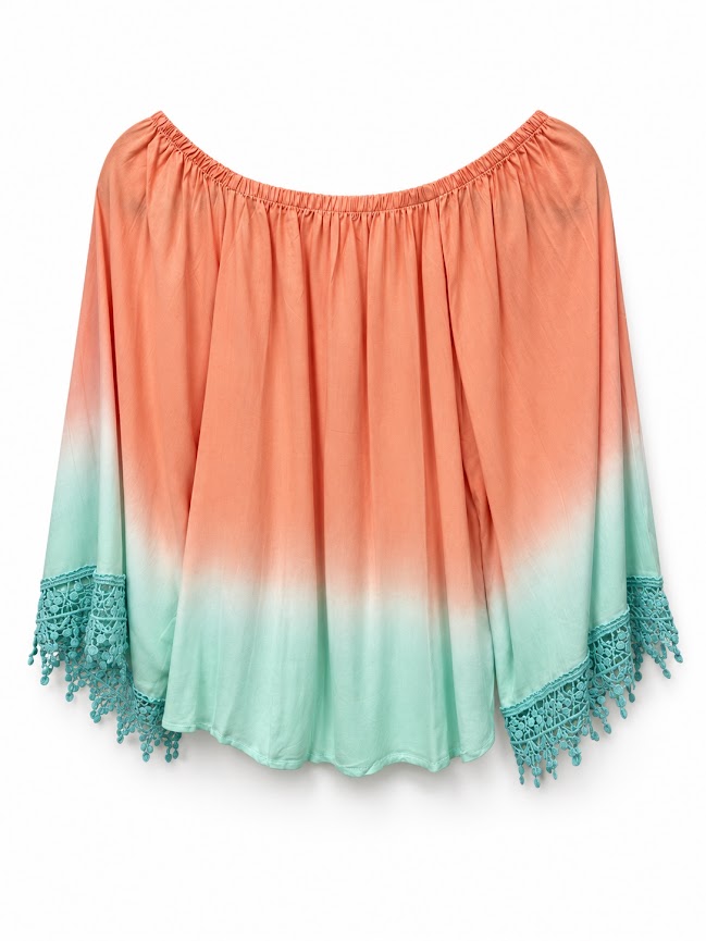 Jupe Vendue Coral & Mint Ombre Lace-Trim Blouse – M – product image 1