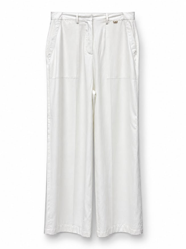 Markup White Lyocell Wide-Leg Trousers – Size 46 – product image 1