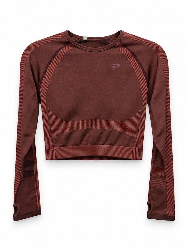 Physiq Apparel Rosewood Red Motion Long-Sleeve Crop Top – L – product image 1