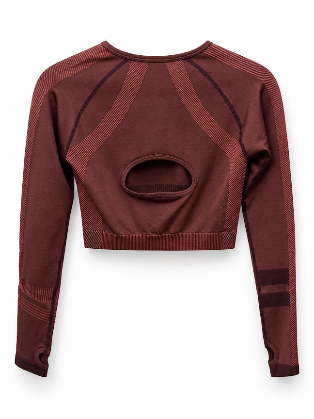Physiq Apparel Rosewood Red Motion Long-Sleeve Crop Top – L – product image 2