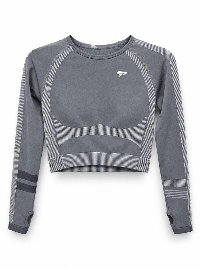 Physiq Apparel Grey Motion Seamless Long-Sleeve Crop Top – L – product image 1