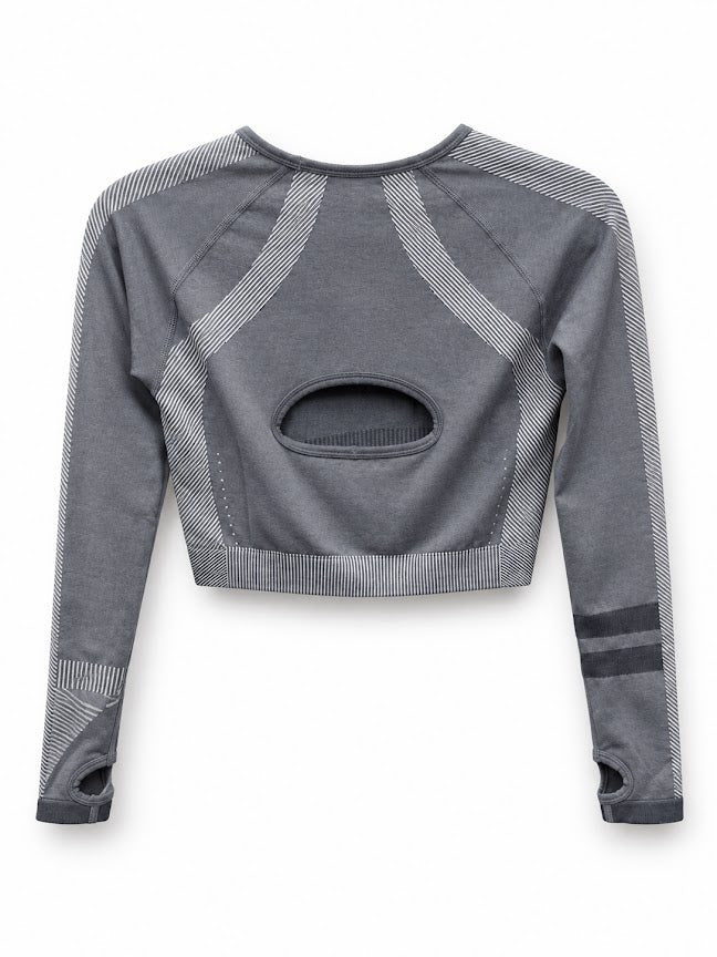Physiq Apparel Grey Motion Seamless Long-Sleeve Crop Top – L – product image 2