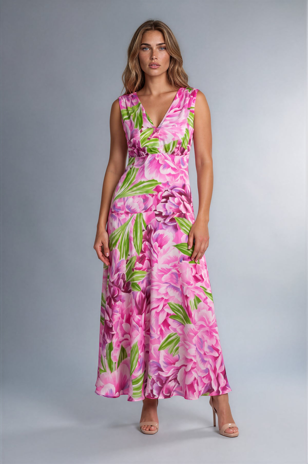 Liquorish pink and green floral maxi dress, UK 10 – product image 1