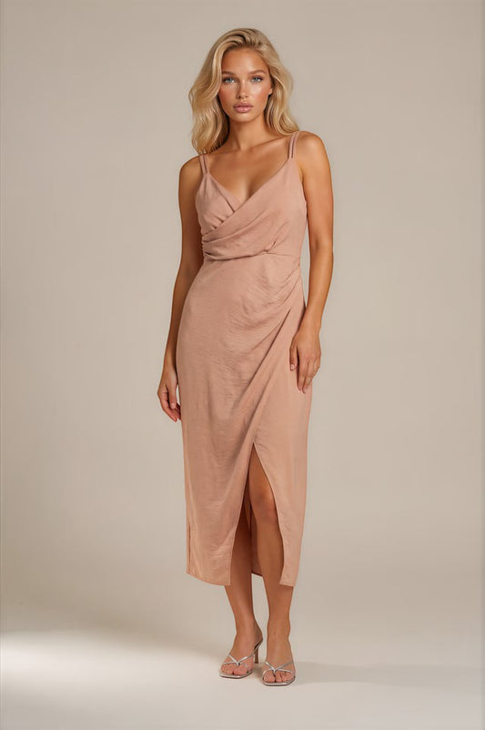 Little Mistress Cream Satin Tegan Cowl Neck Midi Dress – UK 10
