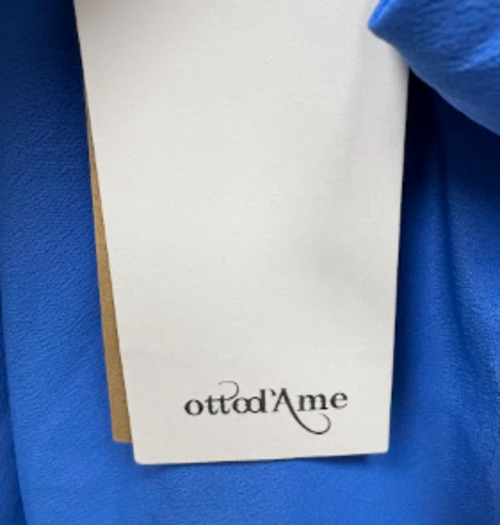 Brand swing tag — ottod’Ame Cobalt Blue Silk-Blend Draped Camisole Top – UK 14.