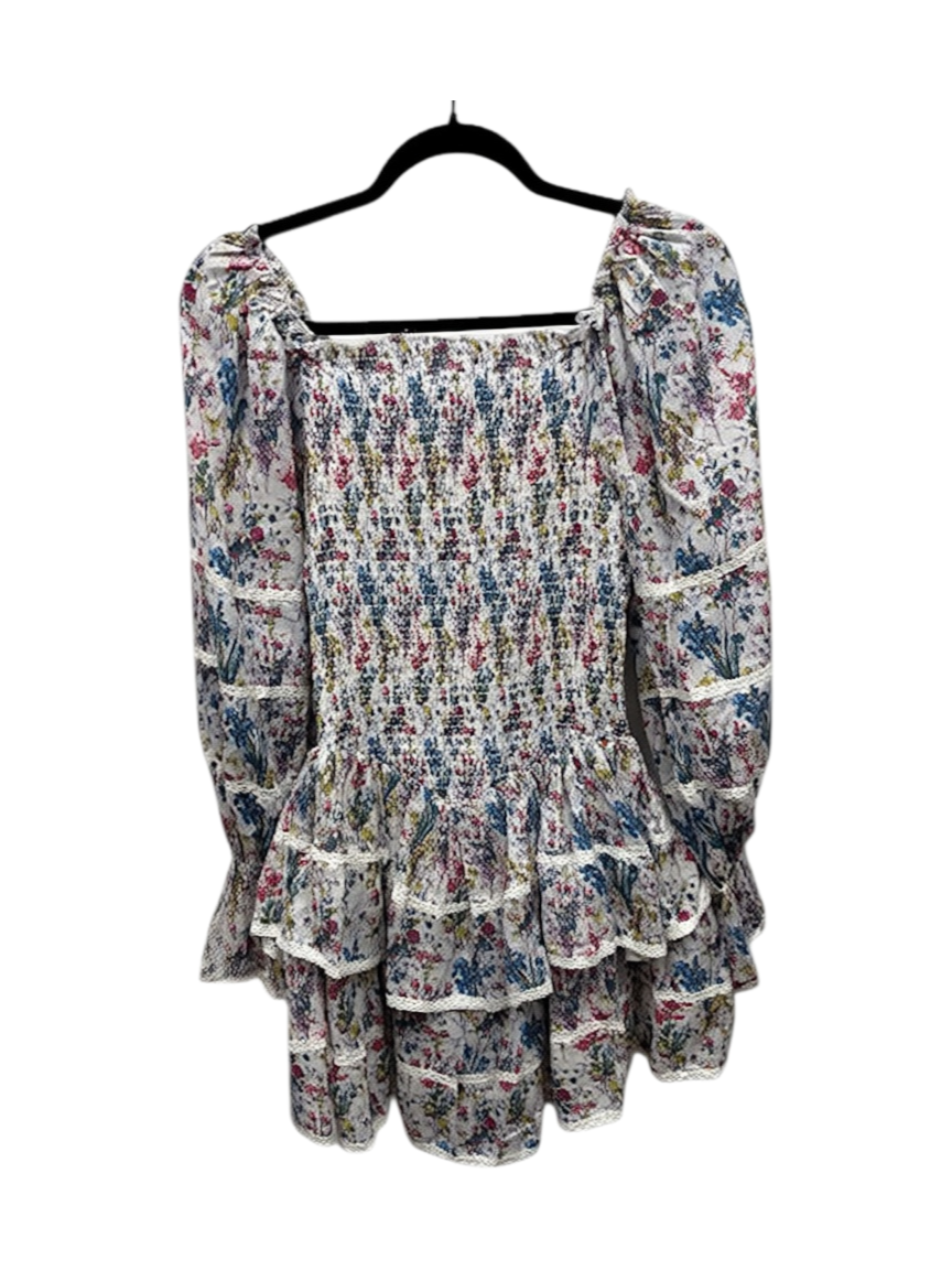 NJ Couture Multicolour Floral Shirred Tiered Mini Dress – S