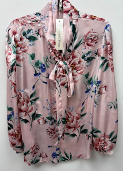 Front view — Marina Kaneva Pink Floral Blouse - UK 18.