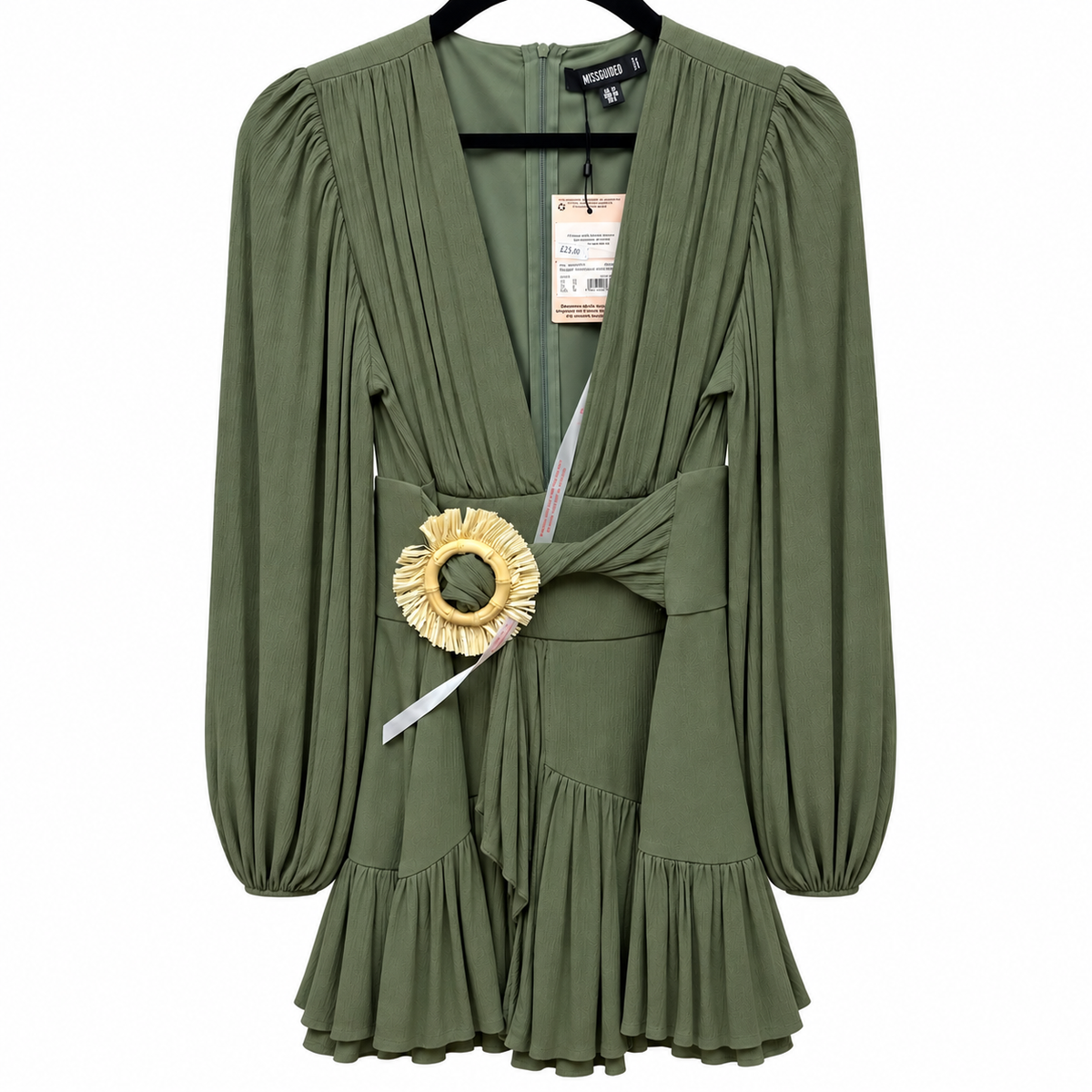 Front view — Missguided Green Mini Dress with Belt Detail – UK 10 / UK 8.