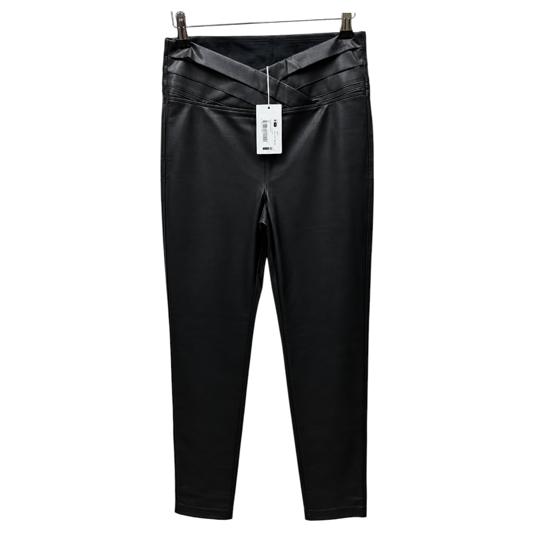 Front view — Patrizia Pepe Black Faux Leather Trousers – Size 44.