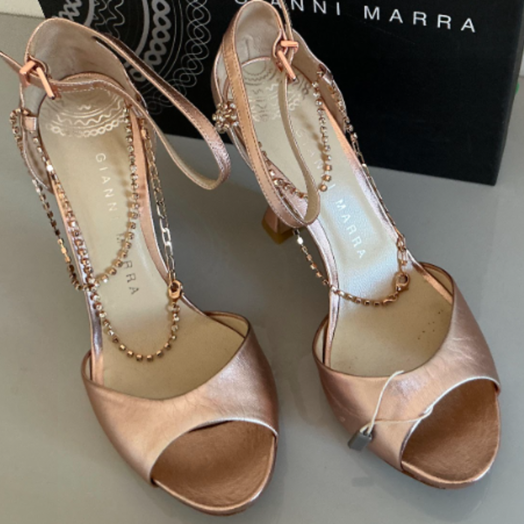 Gianni Marra Rose Gold Metallic Embellished Chain Ankle-Strap Heels - EU 38 – product image 10