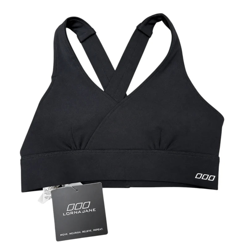 Front view — Lorna Jane Black Wrapped Nursing Bra – Size S.