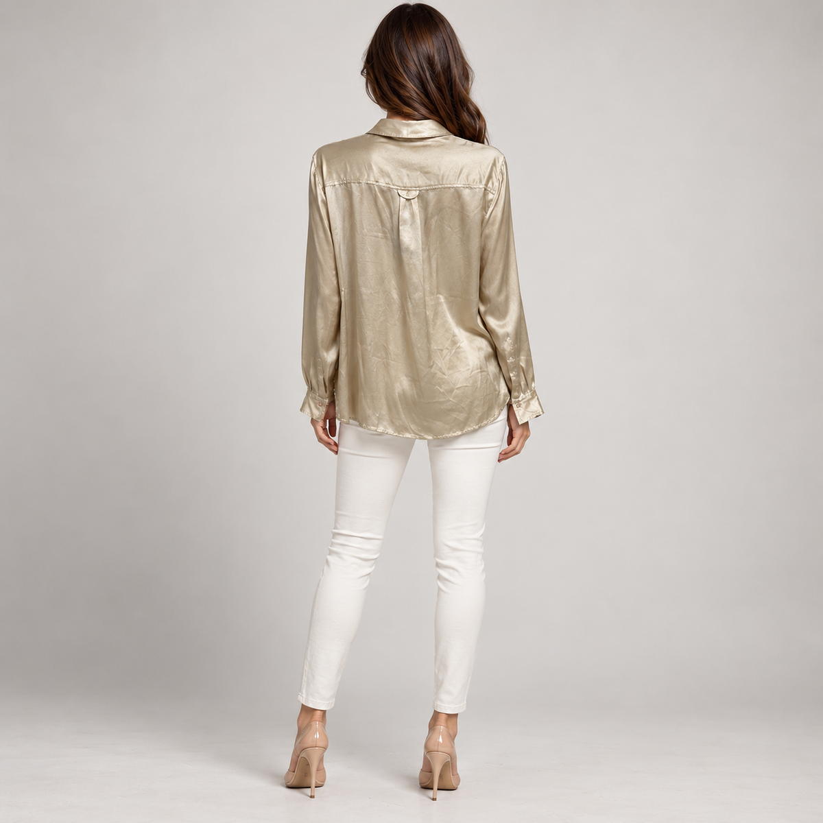 MALÌPARMI Champagne Silk-Blend Long-Sleeve Shirt – product image 2 of 10