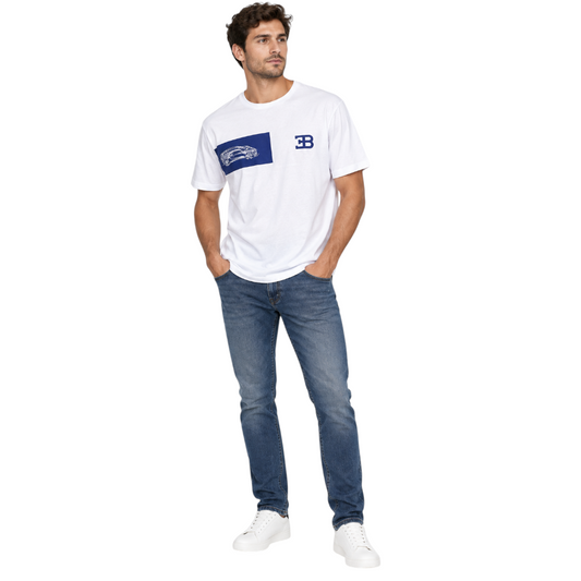 Bugatti White Chiron & Atlantique T-Shirt – XL shown on a model.