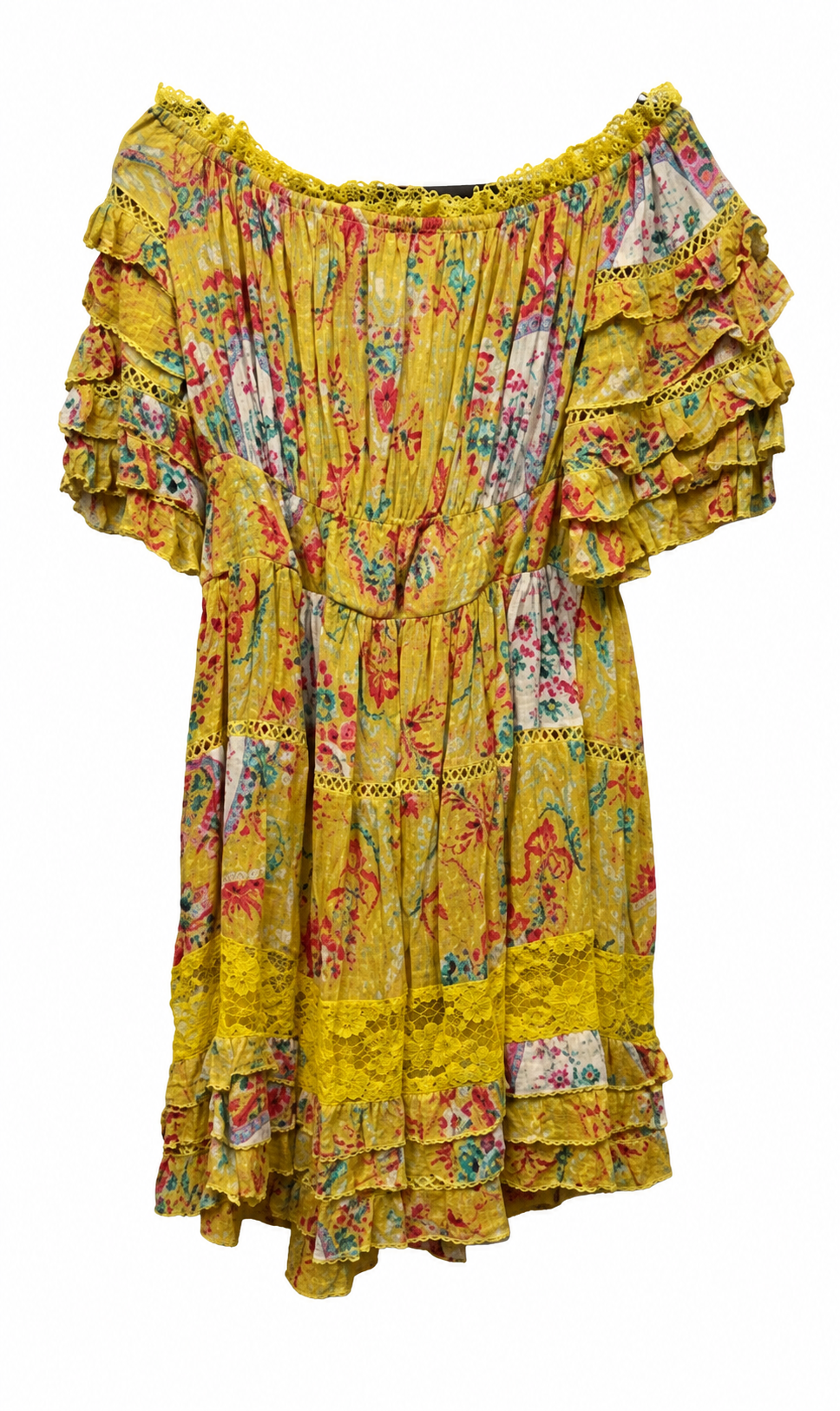 Back view — Beatnik Philosophy Yellow Mini Dress – L