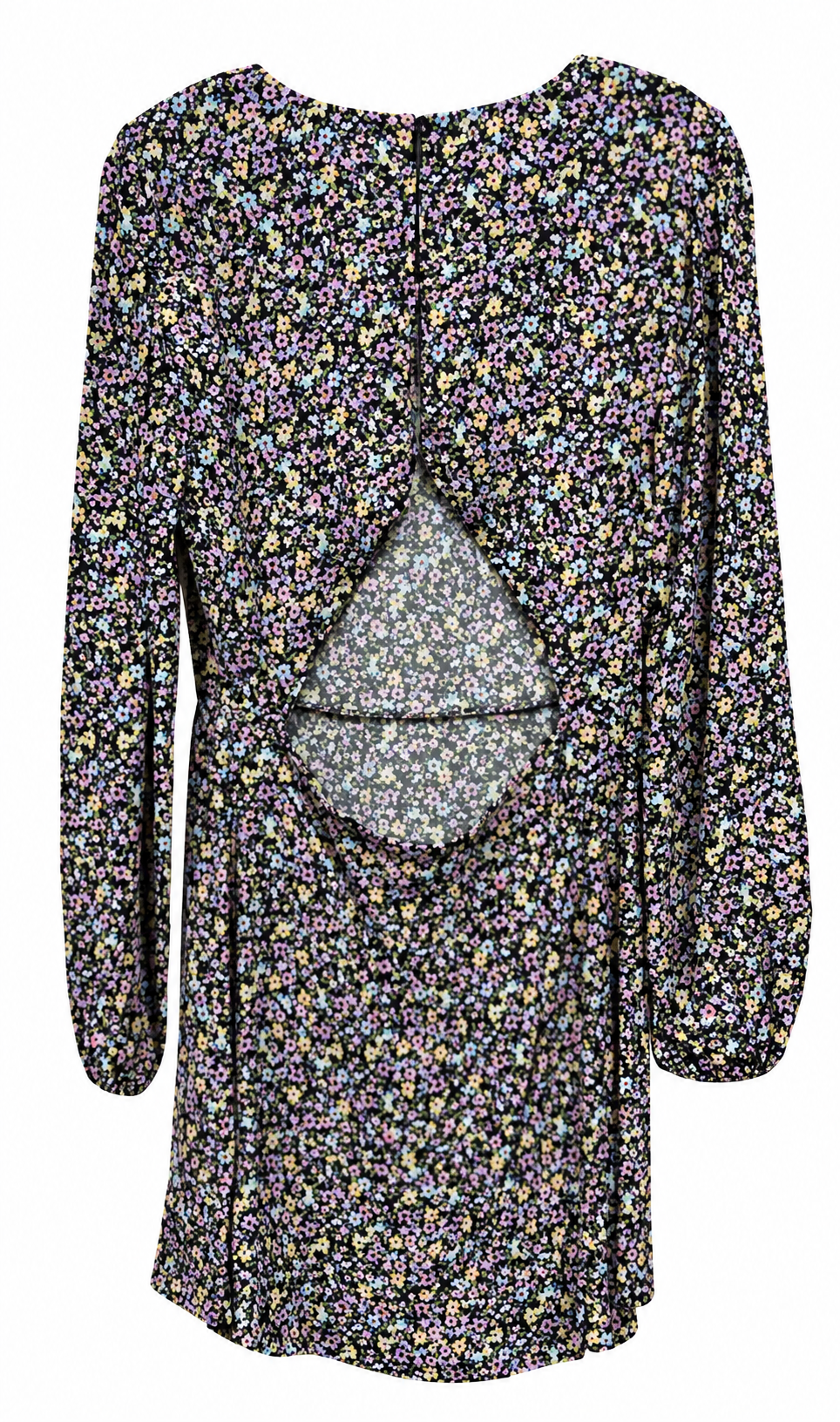 Back view — NA-KD Multi Floral Print Long Sleeve Open Back Calf-Length Dress – EU 36